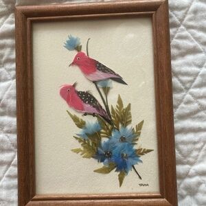 Vintage Real Feather Bird Picture from Assegai Crafts Africa signed by Tama